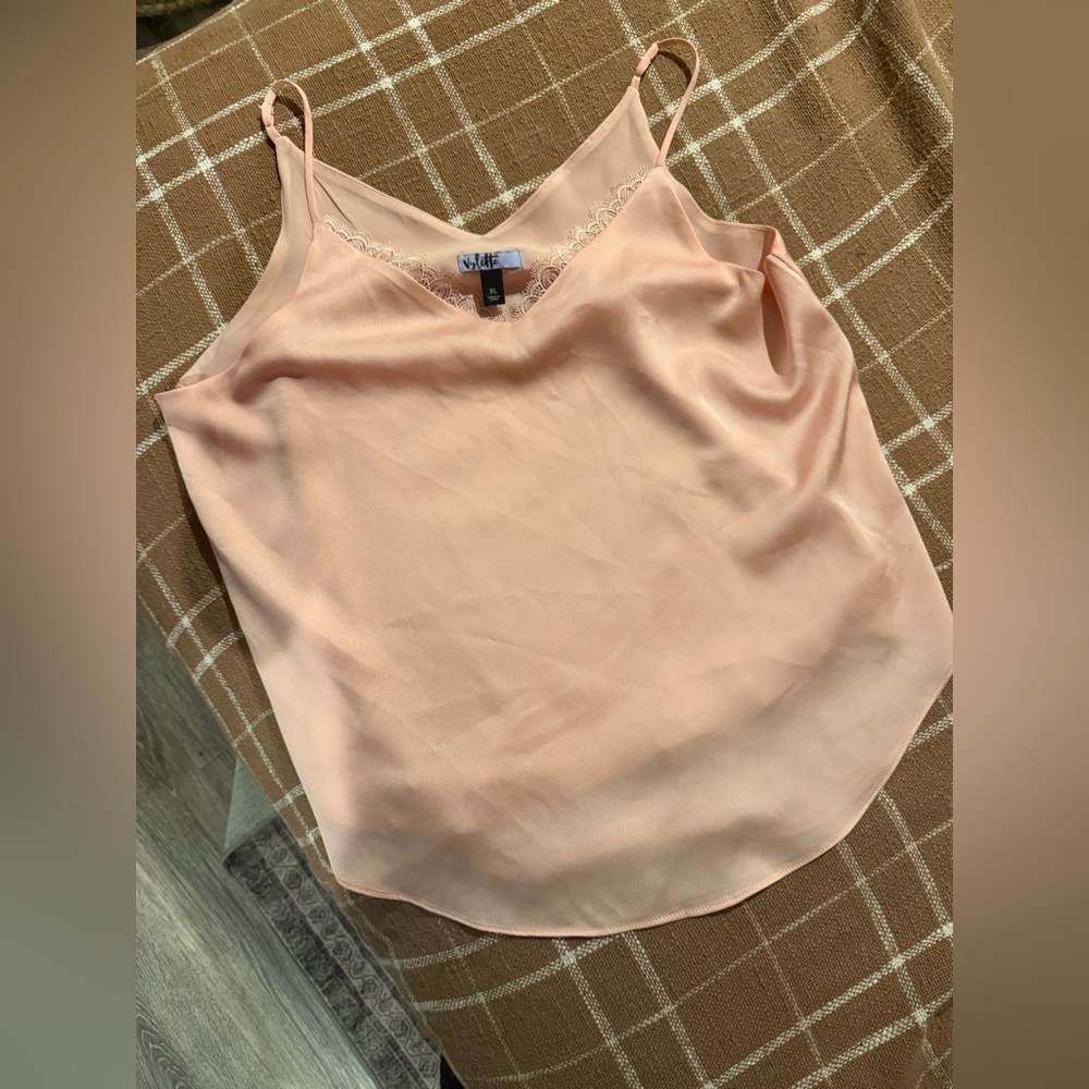 Vylette satin Lace Trim Peach blush pink Cami Top double lined size XL